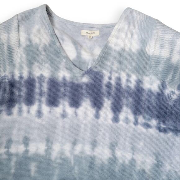 Madewell Ottoman Jacquard V-Neck Setlist Boxy Crop Top Tie-Dye Blue Women Sz XL - Picture 6 of 10